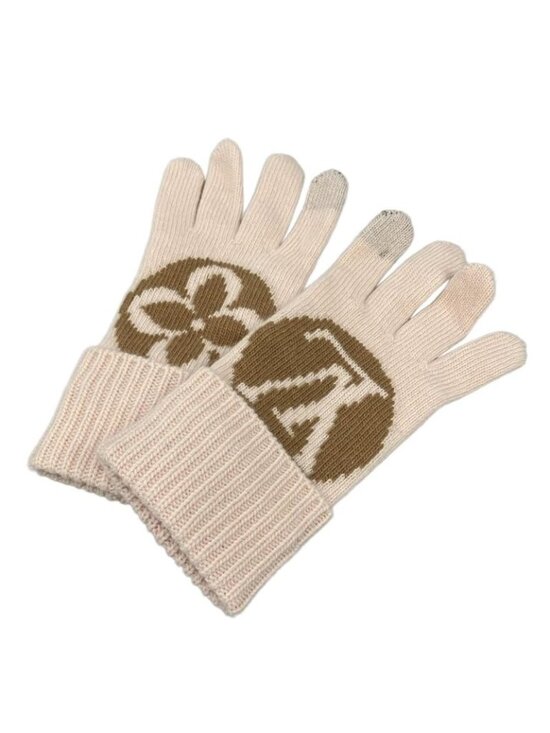 Louis Vuitton Gloves Globe Maille LV Medallion Camel Rose Wool